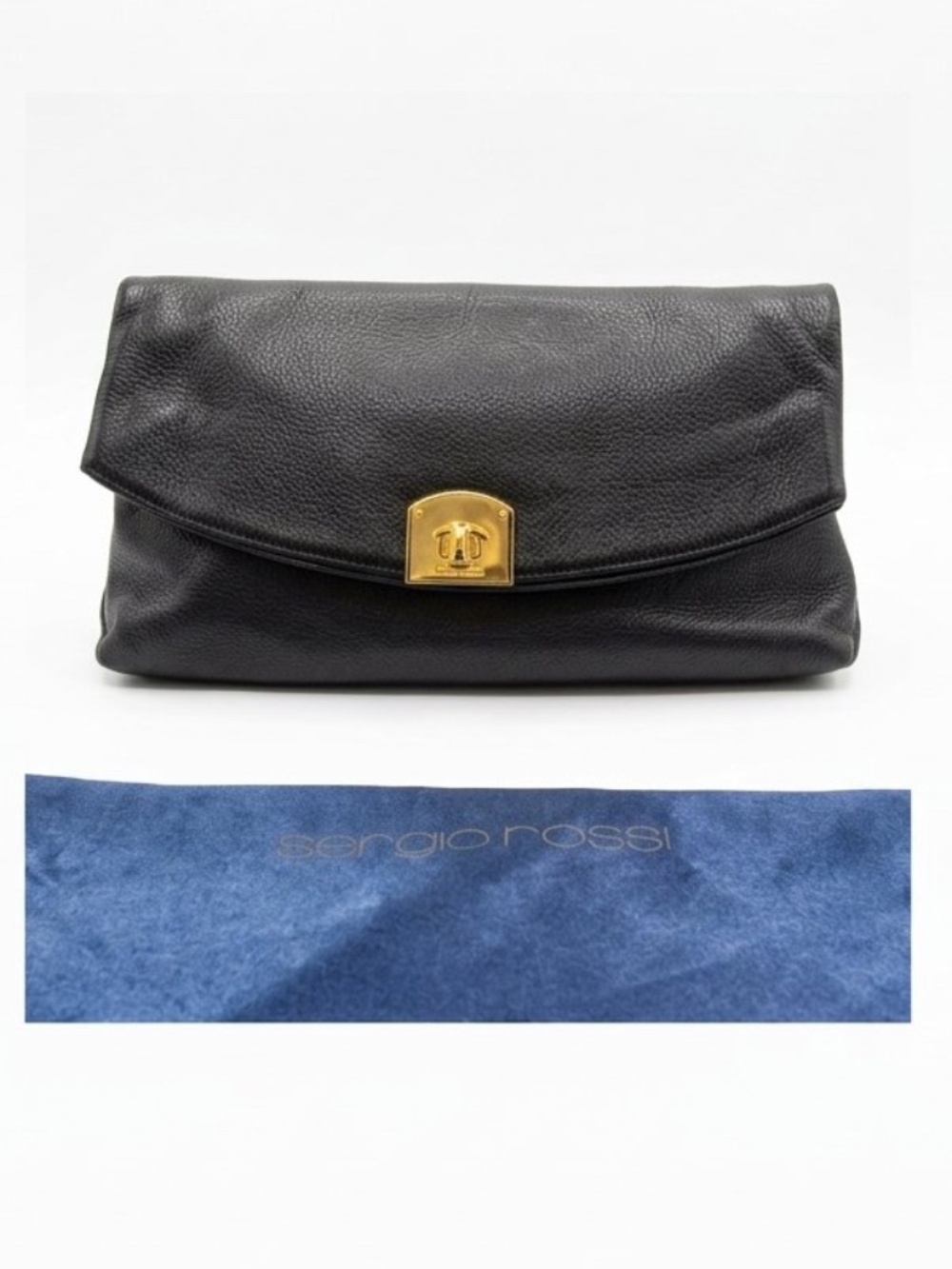 Sergio Rossi Leather Clutch Bag Black 🇮🇹 Made in Italy.